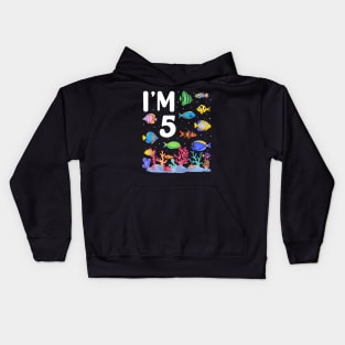 5th Birthday Party Tropical Fish I'm Five Years Old age Bday Kids Hoodie